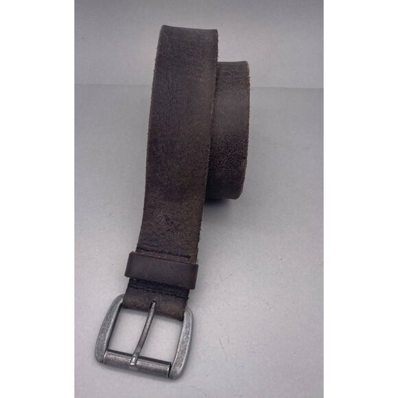 Men's Leather Belt Silver Tone Buckle Distressed Brown 44 Inches End to End - Picture 2 of 6
